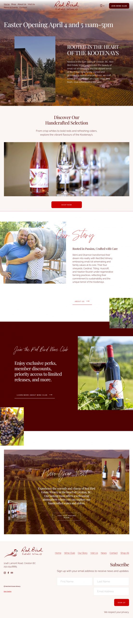 Red Bird Winery website preview